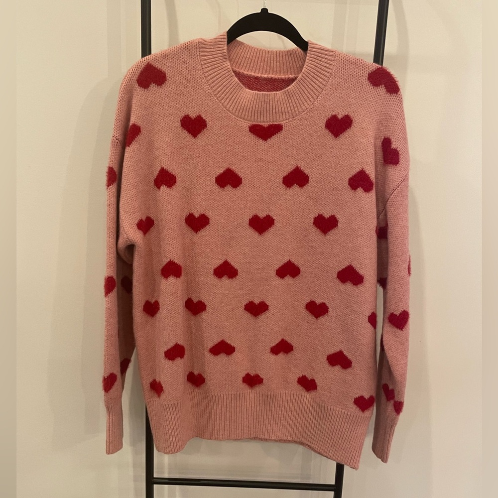 Pink Heart Pattern Sweater